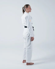 Kingz The ONE V2 Women's Jiu Jitsu Gi - White - Side View Female Athlete Solid White Gi Black Belt Minimalist Design Durable Fabric BJJ Training Gi [color:White]