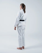 Kingz The ONE V2 Women's Jiu Jitsu Gi White - Back View Female Athlete White Gi Black Belt Minimalist Design Reinforced Stitching Comfortable Fit Lightweight Fabric BJJ Training Gi [color:White]