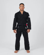 Kingz The ONE V2 BJJ Gi Black full body front view showing complete gi set with crown and one logos