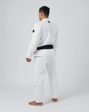 Kingz The ONE V2 BJJ Gi White three-quarter back view showing black crown logo below collar and belt