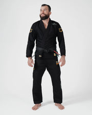 Kingz Nano 3.0 Terra LE BJJ Gi Black full body front view showing complete gi set and gold accents