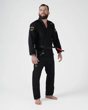 Kingz Nano 3.0 Terra LE BJJ Gi Black front standing view showing black belt and gold crown patches
