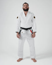 Kingz Nano 3.0 Terra LE BJJ Gi White full body front view showing complete gi set and gold accents