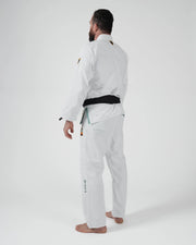 Kingz Nano 3.0 Terra LE BJJ Gi White three-quarter back view showing gold crown accent and pant logo