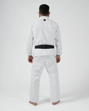 Kingz Nano 3.0 Terra LE BJJ Gi White full body back view showing gold crown logo below collar