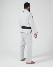 Kingz Nano 3.0 Terra LE BJJ Gi White rear three-quarter angle showing gold crown accents on back