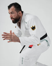 Kingz Nano 3.0 Terra LE BJJ Gi White side profile of male athlete in competition ready stance