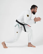 Kingz Nano 3.0 Terra LE BJJ Gi White full body competition stance of male athlete leaning forward