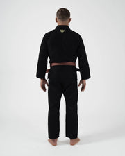 Kingz The ONE V2 LE BJJ Gi Black Green front full body view showing lapel collar and green accents