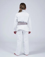 Kingz Born to Rule Youth Jiu Jitsu Gi - White - Back View Young Athlete Yellow Belt Embroidered Back Patch Clean White Fabric Comfortable Fit BJJ Gi Training [color:White]