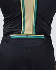 Kingz Player Special Limited Edition Shorts Black - Back View Black Shorts Green Yellow Stripe Waistband Mesh Panel Grappling Shorts BJJ No-Gi Training [color:Black]