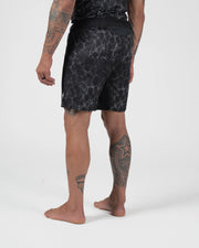 Kingz Acid Wash Shorts Black - Full Body Left-Back Side Profile Tattooed Male Athlete Black White Dot Acid Wash Pattern Competition Cut Men's Grappling Shorts No-Gi BJJ