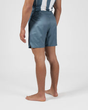 Kingz Vintage Futebol Shorts Light Blue - Full Body Left-Back Side Profile Male Athlete Steel Blue Soccer Inspired Shorts Front Pocket Detail Competition Cut Men's Grappling Shorts No-Gi BJJ