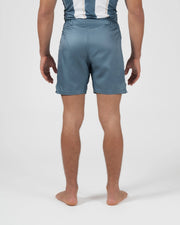 Kingz Vintage Futebol Shorts Light Blue - Full Body Back View Male Athlete Steel Blue Back Design Back Pockets Soccer Inspired Competition Cut Men's Grappling Shorts No-Gi BJJ