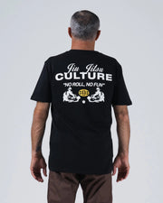 Kingz Jiu Jitsu Culture Tee - Back View - JIU JITSU CULTURE No Roll No Fun Grapplers Globe Back Print - Black BJJ