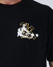 Kingz Jiu Jitsu Culture Tee - Chest Graphic Macro - BJJ Grappler Yellow Crown Illustration Chest Detail - Black BJJ Tee