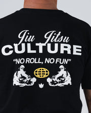 Kingz Jiu Jitsu Culture Tee - Back Graphic Macro Detail - JIU JITSU CULTURE No Roll No Fun Yellow Globe Grapplers - Black BJJ