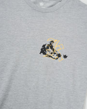 Kingz Jiu Jitsu Culture Tee - Chest Graphic Macro Heather Grey - BJJ Grappler Illustration Yellow Crown Detail - Grey BJJ