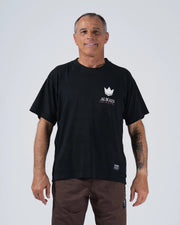 Kingz Hunting Tee - Front View - Always Hunting Crown Chest Graphic Pigment Dyed Heavy Cotton - Black BJJ Tee