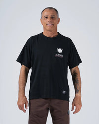 Kingz Hunting Tee - Front View - Always Hunting Crown Chest Graphic Pigment Dyed Heavy Cotton - Black BJJ Tee