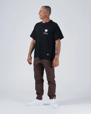 Kingz Hunting Tee - Full Body Front Lifestyle - Always Hunting Crown Chest Print Black Pigment Dye BJJ Casual Tee
