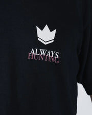 Kingz Hunting Tee - Chest Graphic Extreme Macro - Always Hunting Crown White Logo Red Text - Black BJJ T-Shirt