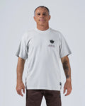 Kingz Hunting Tee - Front View - Always Hunting Crown Logo Chest Graphic Pigment Dyed - Light Gray BJJ Tee