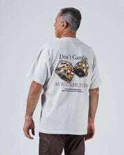 Kingz Hunting Tee - Back Graphic Closeup - Don't Gamble Dice Always Huntin Push for Submission Never Settle BJJ