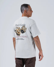 Kingz Hunting Tee - Back Three Quarter Angle - Don't Gamble Always Huntin Back Print Side View - Light Gray BJJ Tee