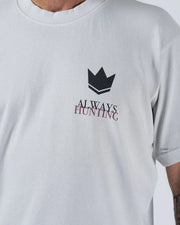 Kingz Hunting Tee - Chest Graphic Macro - Always Hunting Crown Logo Chest Print Black Crown Red Text - Light Gray BJJ Tee