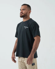 Kingz HQ V2 Tee - Front Three Quarter Angle - HQ Minimal Chest Print Garment Washed Worn - Black BJJ T-Shirt