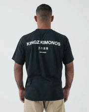 Kingz HQ V2 Tee - Full Back View - KINGZ KIMONOS Japanese Kanji San Diego HQ Back Print - Black BJJ Tee