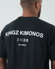 Kingz HQ V2 Tee - Back Print Macro Large - KINGZ KIMONOS Japanese Kanji San Diego Bold Back Print - Black BJJ Tee
