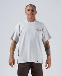 Kingz HQ V2 Tee - Front View - Kingz Kimonos Minimal HQ Location Chest Print Garment Wash - Light Gray BJJ Tee