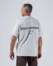 Kingz HQ V2 Tee - Back View - KINGZ KIMONOS Japanese Text San Diego Back Print - Light Gray BJJ Tee