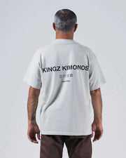 Kingz HQ V2 Tee - Full Back View - KINGZ KIMONOS Japanese Kanji San Diego HQ Back Print - Light Gray BJJ