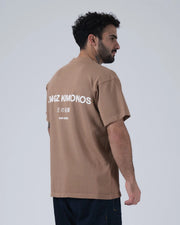 Kingz HQ V2 Tee - Back Side Profile - Kingz Kimonos Japanese Text San Diego Print Mocha Tan Side View BJJ
