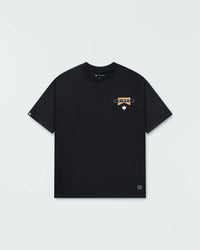 Kingz Flag Tee - Flat Lay Front View - KINGZ Yellow Flag Chest Logo - Black Heavyweight BJJ Premium Tee