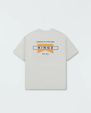 Kingz Flag Tee - Flat Lay Back View - KINGZ Flag Est 2011 Back Graphic - Grey Pigment Dye BJJ Tee