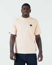 Kingz Jiu Jitsu Motion Tee - Front View - Crown Logo Chest - Peach Pigment Dye BJJ Casual T-Shirt