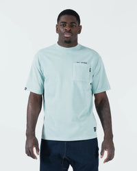 Kingz Jiu Jitsu Squad V2 Tee - Front View - JIU JITSU Text Chest Pocket - Sea Foam BJJ Pigment Dye T-Shirt