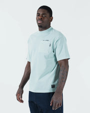 Kingz Jiu Jitsu Squad V2 Tee - Three-Quarter Front View - JIU JITSU Chest - Sea Foam BJJ Pigment Dye Tee