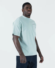 Kingz Jiu Jitsu Squad V2 Tee - Lifestyle Front View - JIU JITSU Chest Pocket - Sea Foam BJJ Pigment Dye Tee
