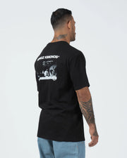 Kingz Solo Tee - Back Three Quarter Angle - Kingz Kimonos BJJ Dojo Photo Back Print Side View - Black