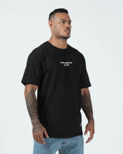 Kingz Solo Tee - Front Upper Body Elevated View - Kingz Kimonos Est 2011 Text Black Premium BJJ T-Shirt