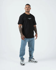 Kingz Solo Tee - Full Body Front Lifestyle - Black Premium Combed Cotton Tee Worn Casual BJJ Apparel