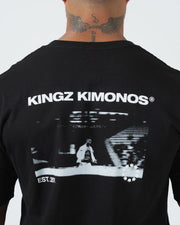 Kingz Solo Tee - Back Graphic Macro - KINGZ KIMONOS BJJ Dojo Photo Print Est 2011 Back Detail - Black