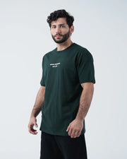 Kingz Solo Tee - Front Angle View - Kingz Kimonos Est 2011 Chest Text Side Profile - Dark Forest Green BJJ