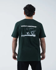 Kingz Solo Tee - Full Back View - Kingz Kimonos BJJ Dojo Photo Print Est 2011 Back Graphic - Dark Green BJJ