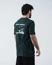 Kingz Solo Tee - Back Three Quarter Angle - Kingz Kimonos BJJ Photo Print Back Side View - Dark Forest Green
